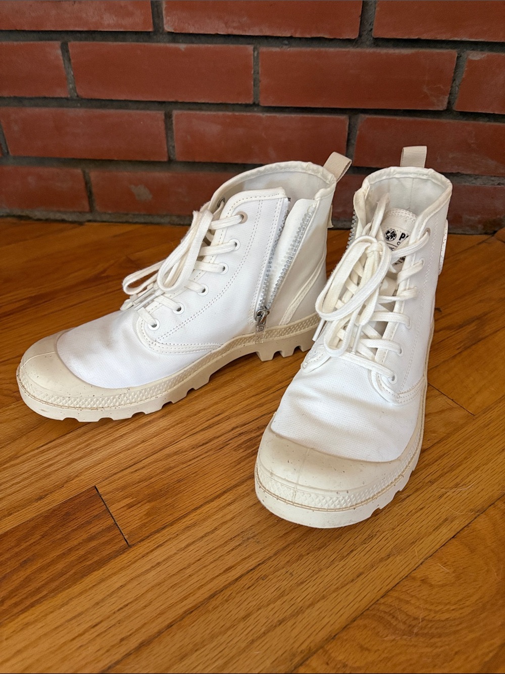 Palladium Women's White Lace-Up Organic Canvas Boots with Side Zip
